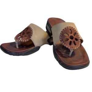 Cole Haan Brown Leather Laser Cut medallion slide In Sandals Size 9.5 B